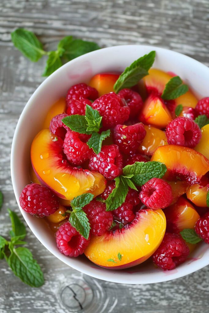 Raspberry Peach Salad with Mint - fruit salad recipes