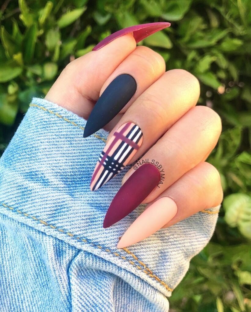 Chic Plaid & Matte Thanksgiving Nails