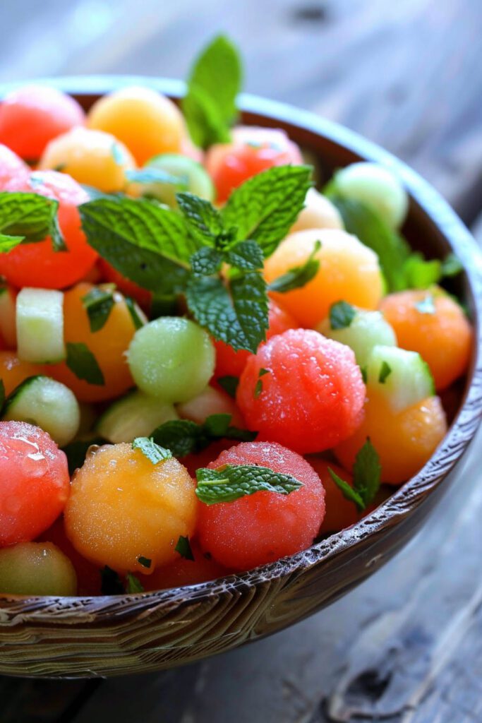 Melon Medley with Honey Mint Dressing - fruit salad recipes