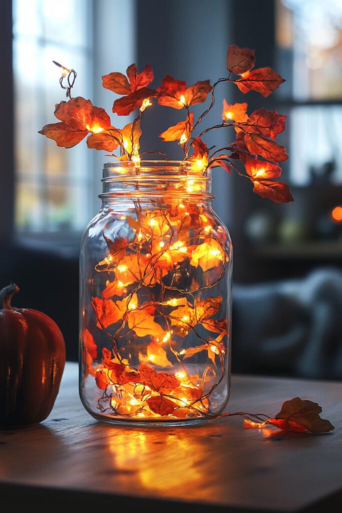 Twinkle Lights in a Jar - Fall Decor Ideas