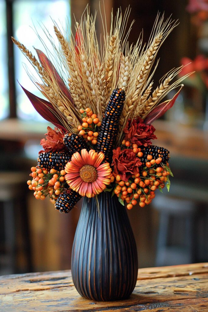 Corn Husk or Wheat Arrangements - Fall Decor Ideas