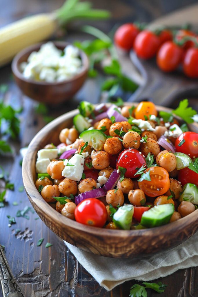 Greek Salad with Roasted Chickpeas