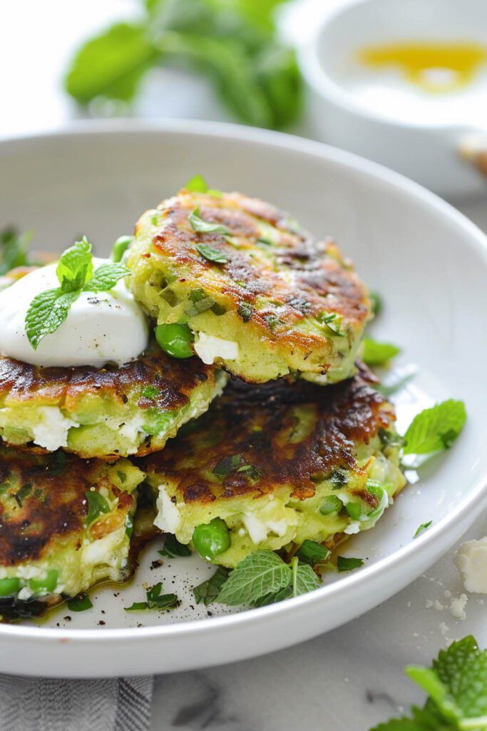 Pea, Mint, and Feta Cheese Fritters - pea recipes